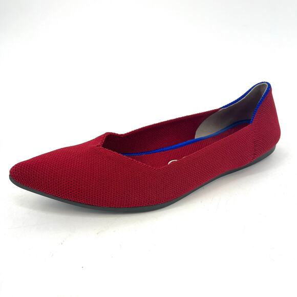 Rothy's Women's 8 The Point Pointed Chili Red Knit Slip On Ballet Flat Shoe - Picture 1 of 9